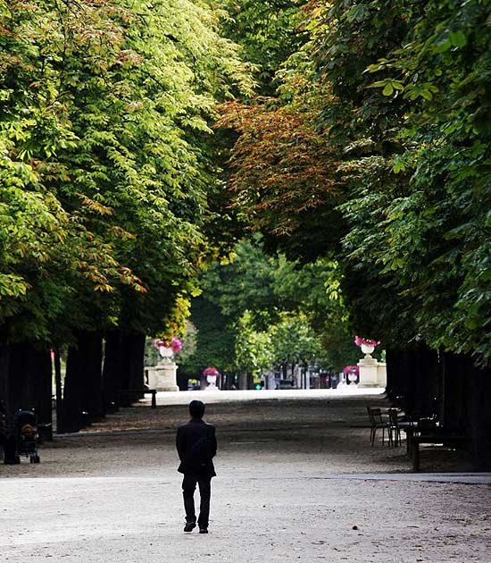Homem passeia pelo jardim de luxemburgo, em Paris; cidade tem vários festivais até outubro