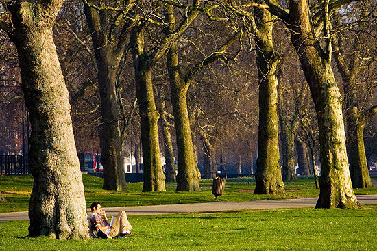 Homem aproveita o dia de sol no Hyde Park, em Londres; parque terá diversos festivais durante as Olimpíadas 