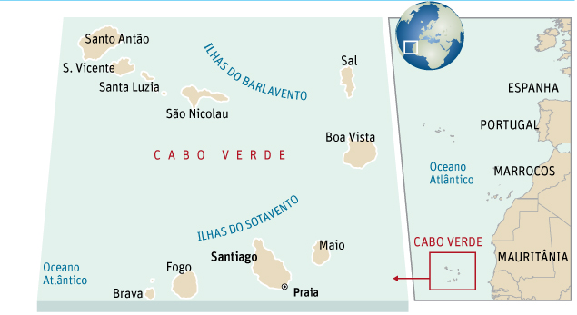 Mapa das ilhas Cabo Verde
