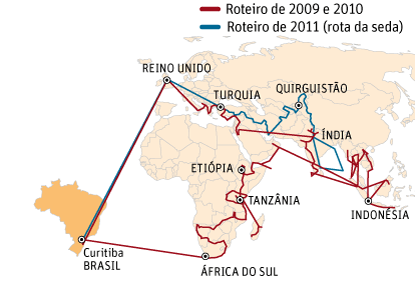 Mapa do roteiro das viagens