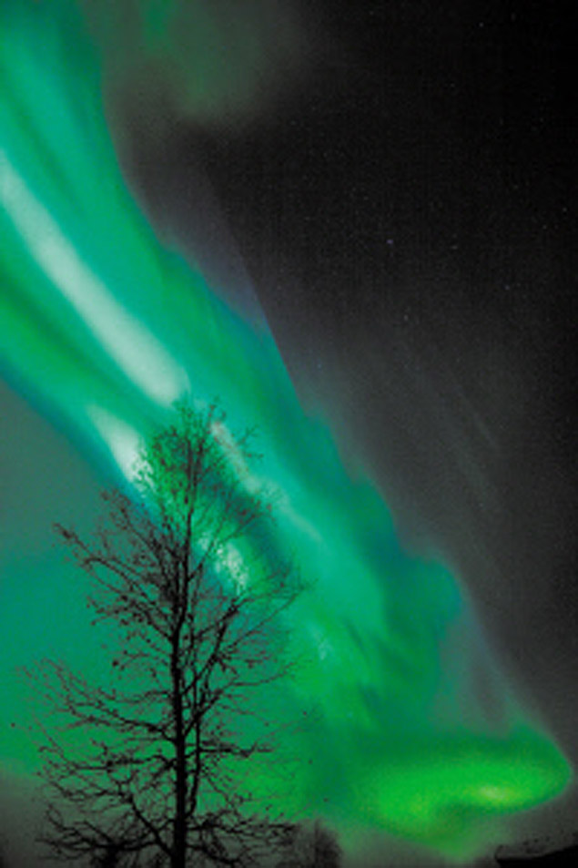 Cena da aurora boreal perto da cidade de Fairbanks