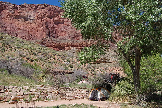 Indian Garden Campground (CIG), located along the Bright Angel Trail, is a beautiful riparian area filled with cottonwood trees. A small creek passes through on its way to the Colorado River. To camp in this campground you must obtain first a backcountry permit. www.nps.gov/grca/planyourvisit/backcountry-permit.htm Indian Garden is 4.8 miles below the South Rim. Indian Garden has a ranger station, emergency phone, year-round potable water, and toilets. Mule trains stop to rest on their way to Phantom Ranch. Day hike destinations include Plateau Point (with panoramic views of the Colorado River). Plateau Point is 1.5 miles ( 2.4 km ) beyond Indain Garden. This is a strenous day hike that takes from 8-12 hours. The total round trip is 12.2 miles ( 19.6 km ) The change in elevation is 3,195 feet ( 974 m ) NPS Photo by Michael Quinn. ***DIREITOS RESERVADOS. NO PUBLICAR SEM AUTORIZAO DO DETENTOR DOS DIREITOS AUTORAIS E DE IMAGEM***