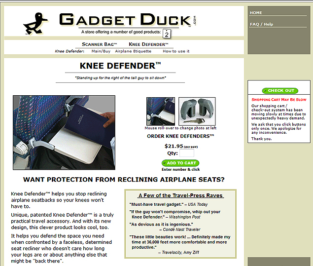 Reprodução de página de compra do "Knee defender"