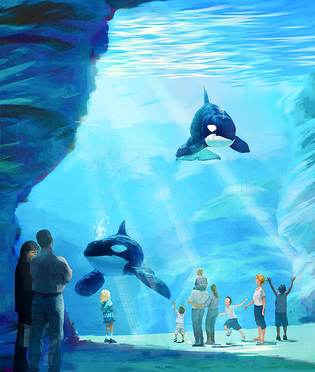 An artist rendering of a proposed new Orca environment for SeaWorld theme parks is shown in this publicity photo released to Reuters August 15, 2014. Theme park operator SeaWorld Entertainment Inc said it would build bigger enclosures for its killer whales. SeaWorld has also pledged $10 million for killer whale research and is embarking on a multi-million dollar partnership focused on ocean health, it said. REUTERS/SeaWorld/Handout via Reuters (UNITED STATES - Tags: ANIMALS ENVIRONMENT TRAVEL SOCIETY) ATTENTION EDITORS - THIS PICTURE WAS PROVIDED BY A THIRD PARTY. REUTERS IS UNABLE TO INDEPENDENTLY VERIFY THE AUTHENTICITY, CONTENT, LOCATION OR DATE OF THIS IMAGE. FOR EDITORIAL USE ONLY. NOT FOR SALE FOR MARKETING OR ADVERTISING CAMPAIGNS. NO SALES. NO ARCHIVES. THIS PICTURE IS DISTRIBUTED EXACTLY AS RECEIVED BY REUTERS, AS A SERVICE TO CLIENTS ORG XMIT: LOA01