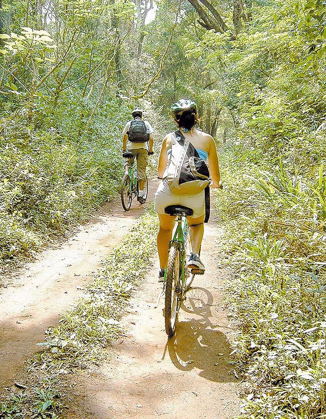 Ciclistas em trilha no parque nacional do Iguau (PR), onde a atividade  permitida