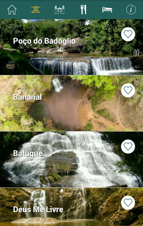 Tela do aplicativo Cachoeiras da Estrada Real