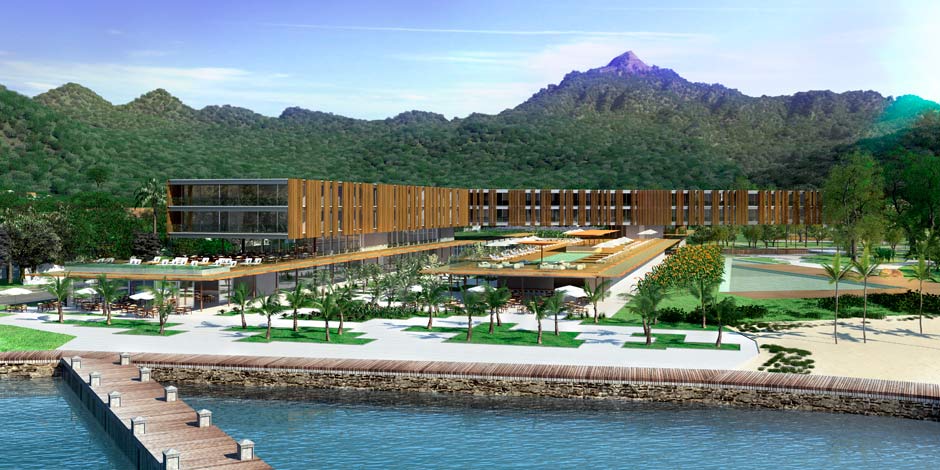 Projeção de como será a área da piscina do novo hotel Fasano Angra dos Reis