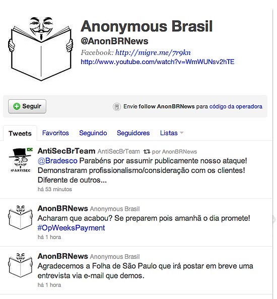 Reprodução de Twitter - Anonymous Brasil