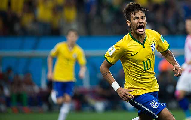 Neymar comemora ao empatar a partida contra a Crocia, na estreia da seleo na Copa do Mundo, no Itaquero