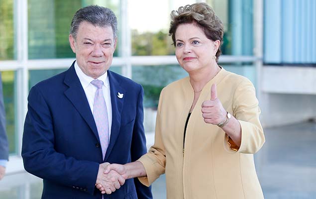 A presidente Dilma Rousseff recebe o presidente da Colmbia, Juan Manuel Santos, no Palcio da Alvorada, em Braslia (DF)
