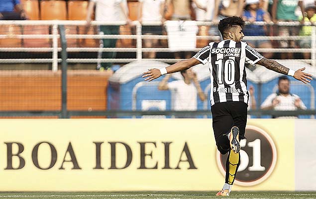 Gabriel comemora gol na vitria por 3 a 1 do Santos sobre o Palmeiras, domingo, pelo Brasileiro