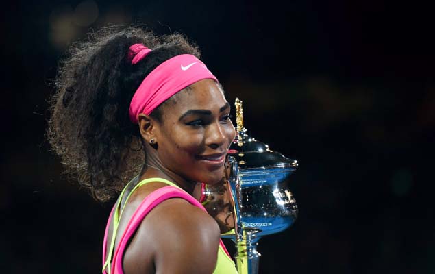 Nmero 1 do mundo, Serena Williams comemora vitria no Aberto da Austrlia, em Melbourne