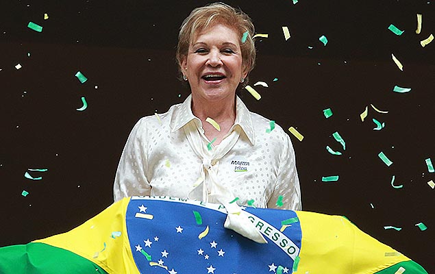 A senadora Marta Suplicy, ex-PT, participa do evento de sua filiação ao PMDB no Teatro Tuca, em São Paulo, neste sábado