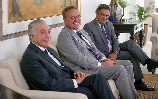 Vice-presidente Michel Temer e o senador Aécio Neves (PSDB) se reúnem com Renan Calheiros, na residência oficial do Senado (DF)