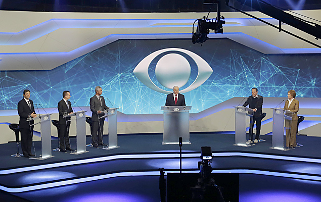 Primeiro debate dos candidatos  Prefeitura de So Paulo, realizado no estdio da TV Bandeirantes (Band), no Morumbi, em So Paulo (SP)