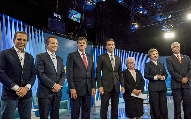 Debate de TV com os principais candidatos à Prefeitura de São Paulo, promovido pela TV Globo, nesta quinta-feira (29), em São Paulo