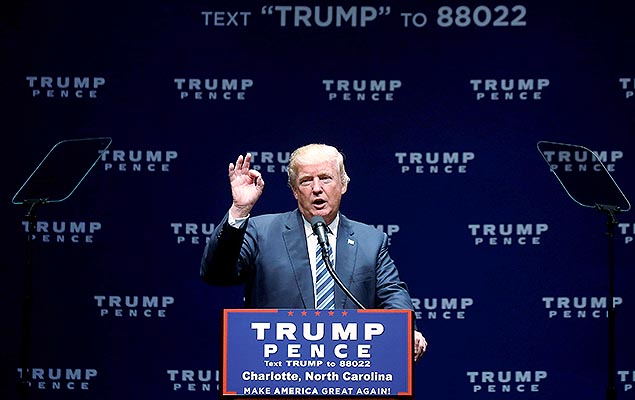 Donald Trump, candidato republicano  Presidncia dos EUA, em comcio de campanha em Charlotte, na Carolina do Norte, nesta quarta 