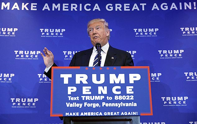 Donald Trump, candidato republicano  Presidncia dos EUA, em evento de campanha na Pensilvnia, nesta tera-feira
