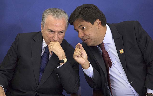 Michel Temer e o ministro da Educao, Mendona Filho, durante anncio de recursos para a merenda escolar de todo o pas, em Braslia 