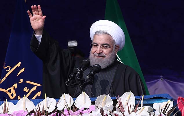 O presidente do Irã, Hassan Rowhani, durante cerimônia que marca o aniversário da Revolução Islâmica de 1979, em Teerã