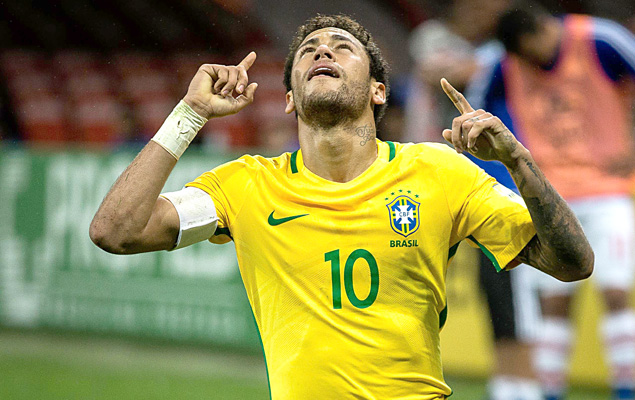 Neymar, do Brasil, comemora seu gol - Partida entre Brasil e Paraguai, vlida pela 14 rodada das eliminatrias sul-americanas para a Copa do Mundo de 2018