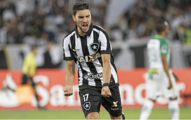 Rodrigo Pimpo, do Botafogo, comemora seu gol - Partida entre Botafogo e Atltico Nacional, vlida pela 5 rodada do Grupo 1 da Copa Libertadores 