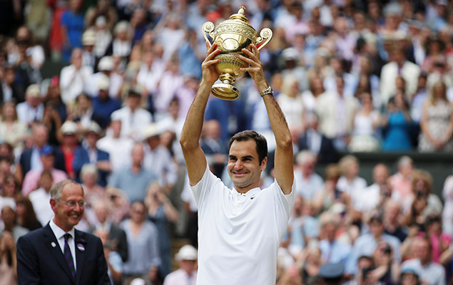 O suo Roger Federer vence o croata Marin Cilic e  campeo do torneio de Wimbledon, no Reino Unido, neste domingo