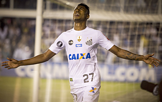Bruno Henrique, do Santos, comemora seu gol - Partida entre Santos e Atltico-PR, vlida pela partida de volta das oitavas de final da Libertadores