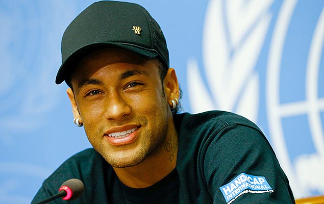 O atacante Neymar, do PSG, participa de evento na sede da ONU (Organizao das Naes Unidas), em Genebra, na Sua