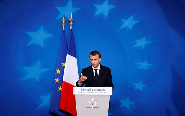 Presidente francs,Emmanuel Macron, discursa durante a cpuladelderes da Unio Europeia em Bruxelas, na Blgica, nesta sexta 