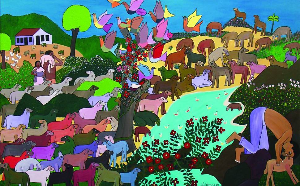 A mostra "Waldomiro de Deus - 50 Anos de Pintura" reúne 22 obras do artista baiano, cujo trabalho é conhecido por características como o uso das cores alegres, a temática tropical, os traços leves e em estilo naïf (ingênuo) Leia Mais