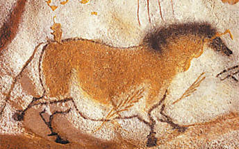 Cavalo pintado por grupos pr-histricos na caverna de Lascaux, na Frana, famoso centro desse tipo de arte rupestre