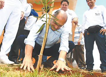 O governador de So Paulo, Geraldo Alckmin, planta uma muda de rvore no bairro Paulo Gomes Romeo, em Ribeiro Preto, na manh de ontem