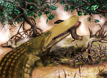 Concepo artstica do crocodilomorfo Aegisuchus witmer, que viveu no norte da frica