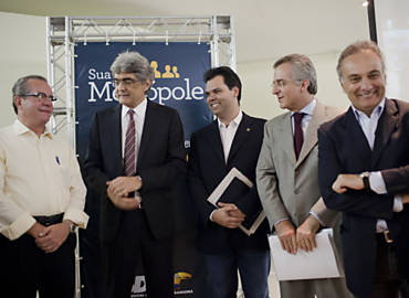 Julio Semeghini (2  esq.) com os pr-candidatos Anbal, Covas, Matarazzo e Trpoli