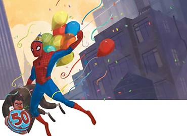O Homem-Aranha, passeia pelas pginas da 'Ilustrada' de hoje; ele trouxe o bolo na ilustrao que recriaa capa de 'Amazing Fantasy', gibi em que estreou h 50 anos