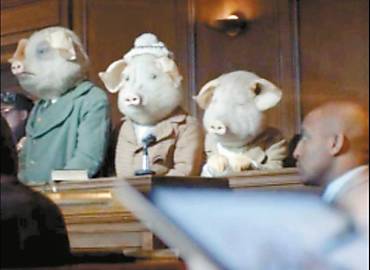 Cena de comercial do 'Guardian' com os 'Trs Porquinhos