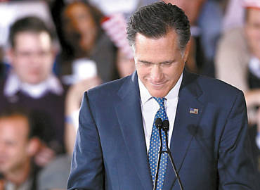Romney discursa em Boston, em um dos eventos dos quais participou na "supertera", em que venceu em seis Estados
