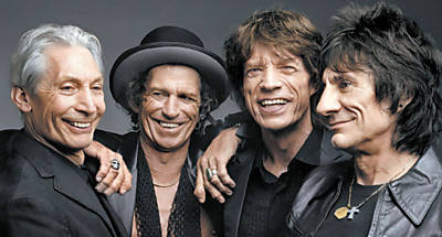 Charlie Watts, Keith Richards, Mick Jagger e Ron Wood, em foto do livro "50 Anos de Rock"