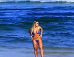 Ex-dançarina de Latino, a modelo Andressa Urach na praia do Pepê, no Rio