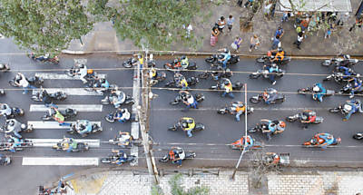 Mototaxistas de Ribeiro durante manifestao na rua Americo Brasiliense, de onde foram at a prefeitura