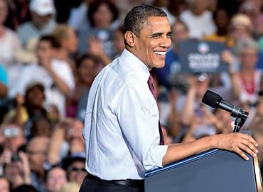 O presidente dos EUA, Barack Obama, durante comcio anteontem na cidade de Leesburg (Vrginia), que reuniu 3.200 pessoas, segundo a polcia