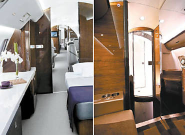 Interiores do Lineage 1000, da Embraer (esq.), e do Global 6000, da Bombardier (dir.)
