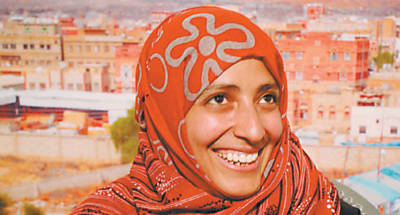 A jornalista iemenita Tawakkul Karman aps o anncio do Nobel da Paz