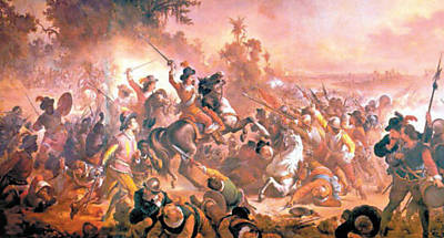 "A Batalha dos Guararapes" (1879), de Vtor Meireles, narra a formao mtica de um Exrcito multirracial que lutou contra os holandeses em 1648-49