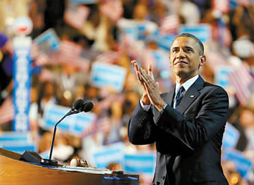 O presidente dos EUA, Barack Obama, durante seu discurso  conveno do Partido Democrata, na cidade de Charlotte