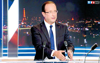 O presidente Franois Hollande durante entrevista para TV em que anunciou crescimento menor para a Frana em 2013