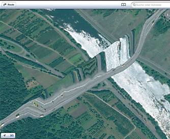 A regio da ponte &#145;Winninger Brcke&#146;, na Alemanha, aparece como um tapete dobrado no aplicativo de mapas da Apple
