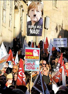 Manifestao em Lisboa contra visita de chanceler alem