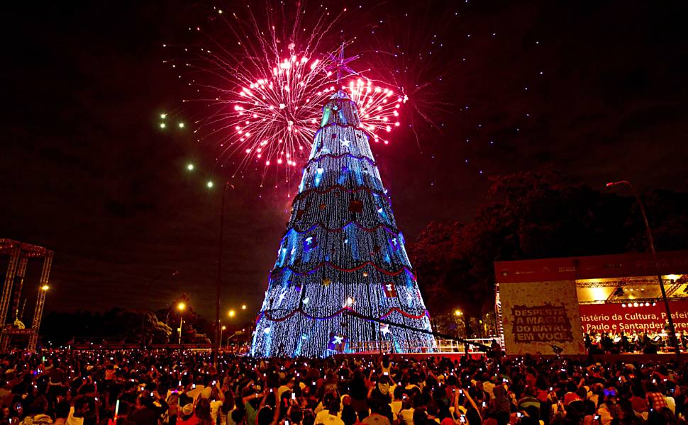 Com fogos de artifício árvore de Natal do Ibirapuera é inaugurada em São Paulo Leia mais